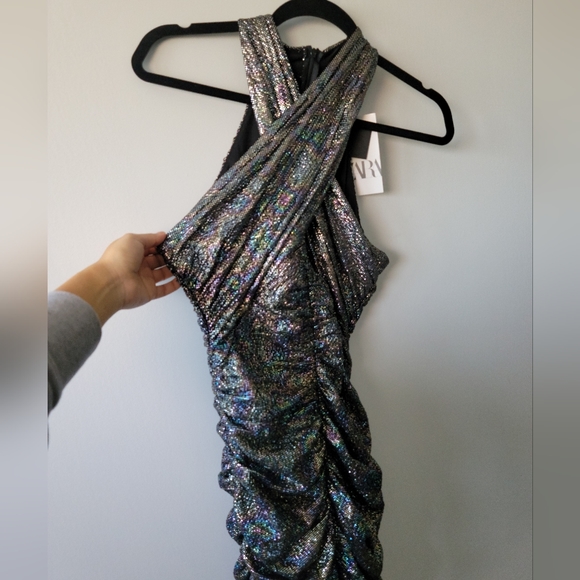 ZARA Ruched Sparkle Mini Dress - Size S - Picture 3 of 7